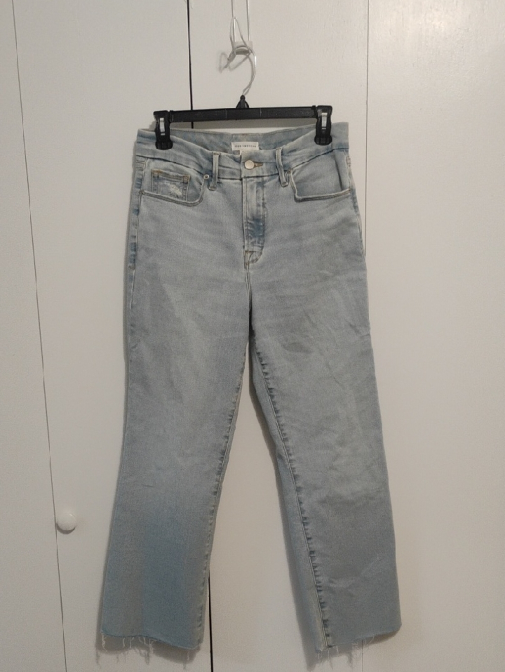 Good American Light Blue Crop Mini Boot Jeans